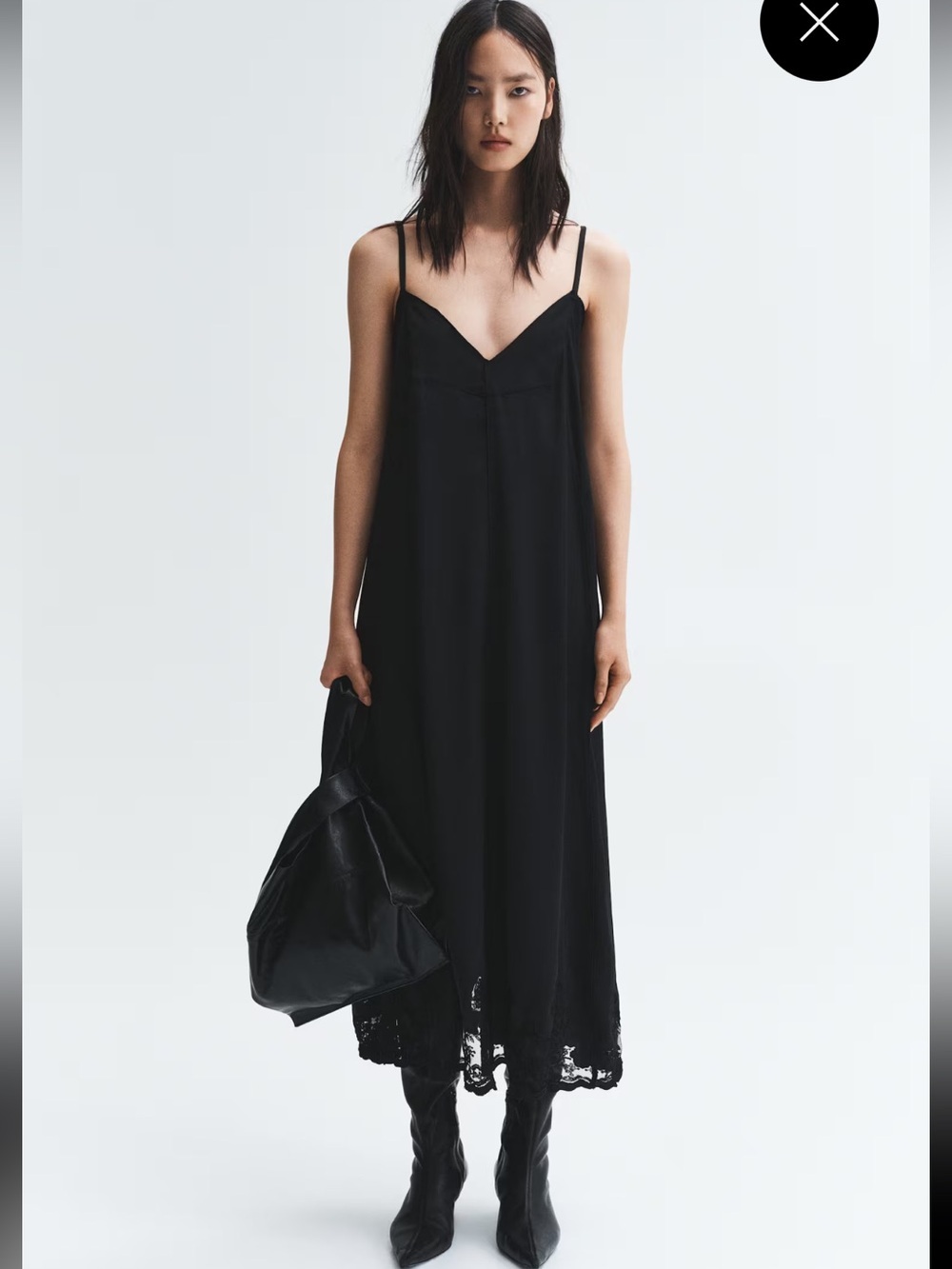 NWOT H&M Studio Black Maxi Slip Skirt with Lace Hem Sz XXL